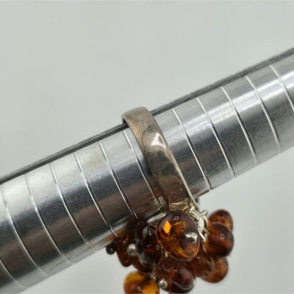 Baltic Amber Cluster Sterling Silver Ring Modernist Adjustable Vintage Polish - Picture 5 of 12